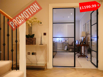 Black alu double hinged door with latch - 2x838x1981x36 - Promotion