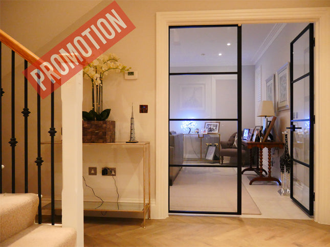 Black alu double hinged door with latch - 2x762x1981x36 - Promotion