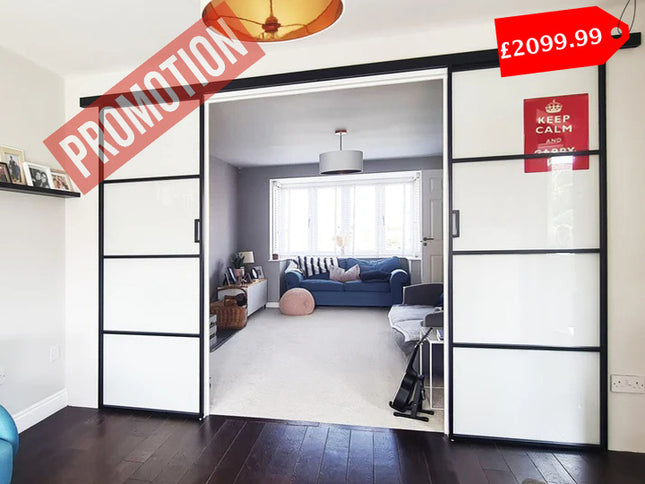 Black alu sliding double doors 2x762x1981x36 - Promotion