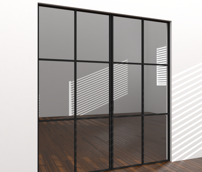 black folding panelled premium metal framed door