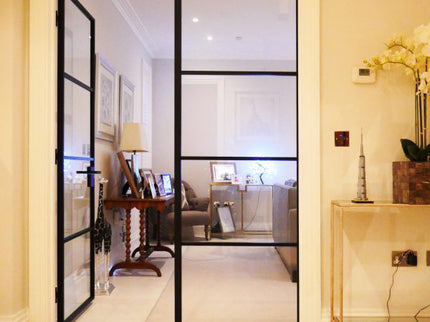 glass metal door in black for an elegant environment
