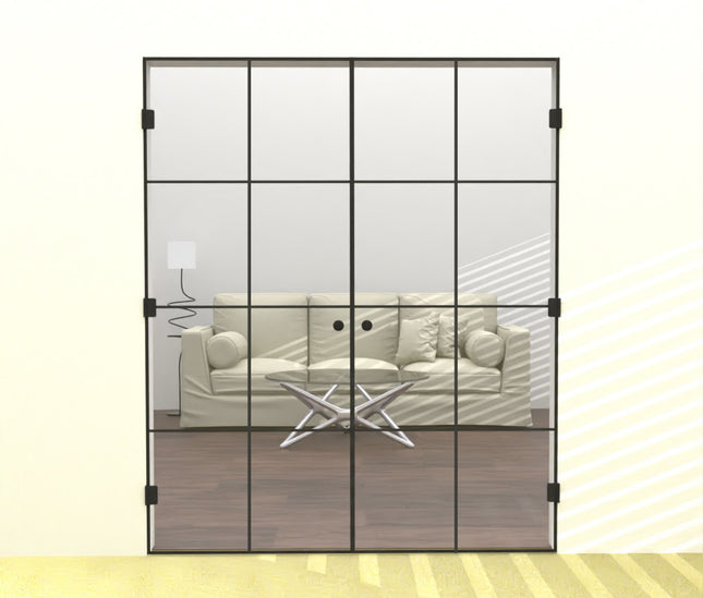 Double hinged clear glass door for a brighter room