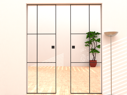 Fitting slim line double pocket door