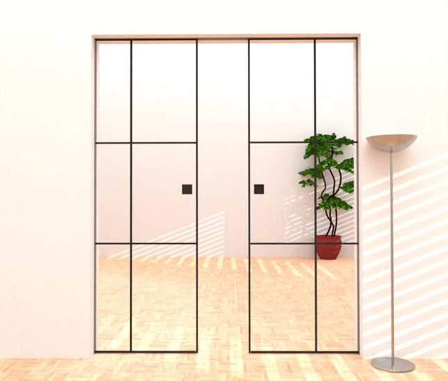Fitting slim line double pocket door