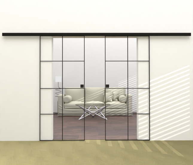 Fitting slim line double sliding door