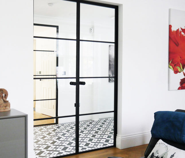 hallway black metal bifold door in black