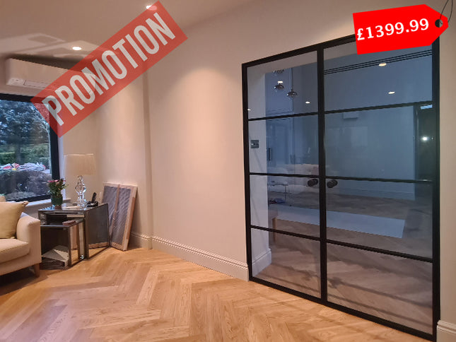 Black alu double hinged door with roller catcher - 2x762x1981x36 - Promotion