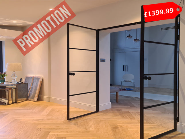 Black alu double hinged door with roller catcher - 2x838x1981x36 - Promotion