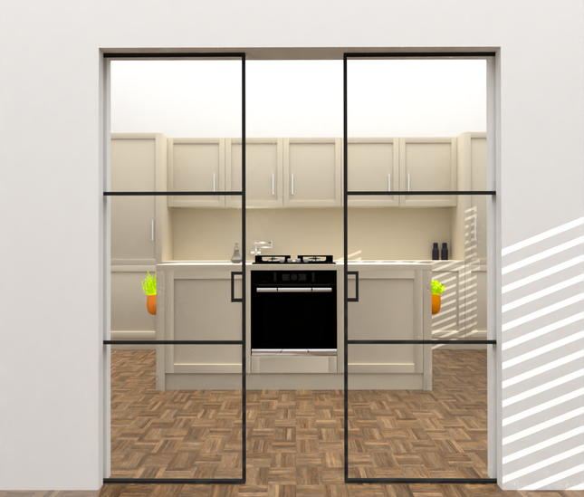 Black alu pocket double doors