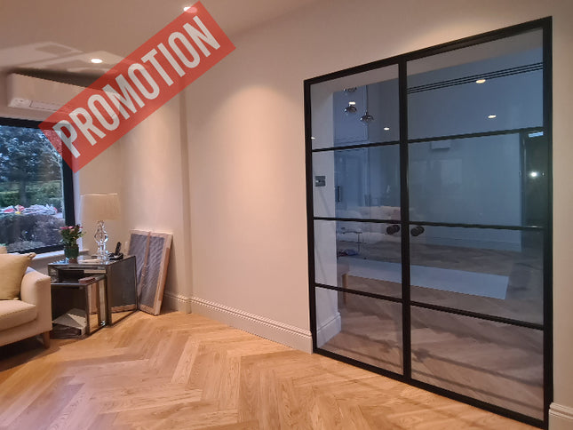 Black alu double hinged door with roller catcher - 2x838x1981x36 - Promotion