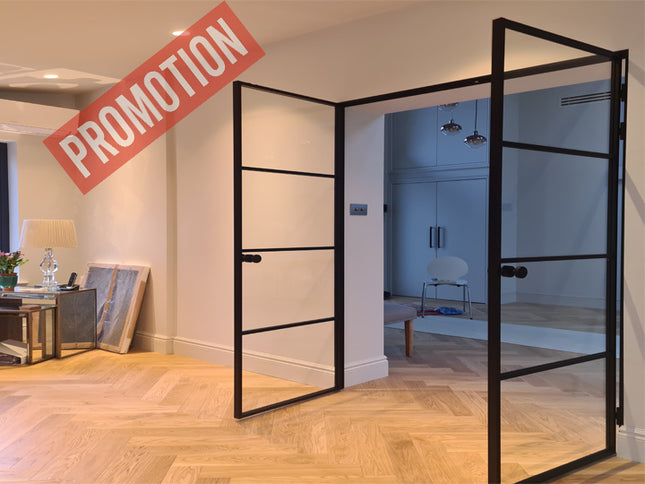 Black alu double hinged door with roller catcher - 2x762x1981x36 - Promotion