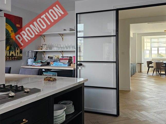 Black alu hinged door with roller catcher - 838x1981x36 - Promotion