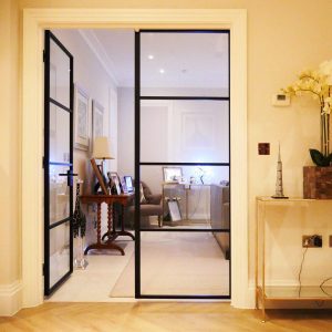 glass metal door in black for an elegant environment