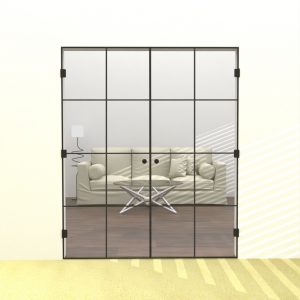 Double hinged clear glass door for a brighter room